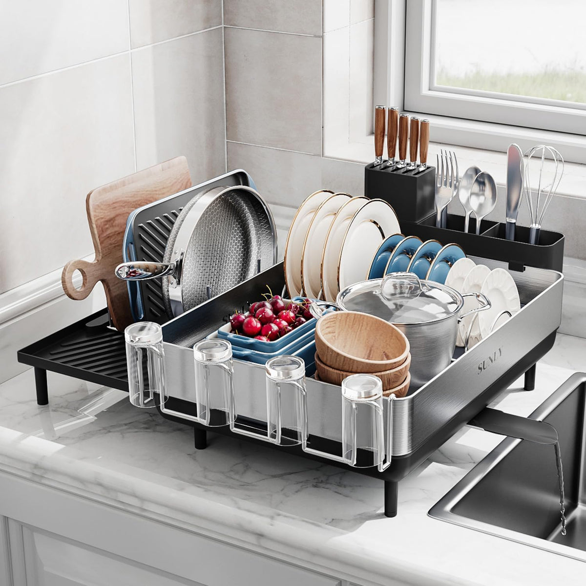 SUNLY Large Dish Drying Rack, Expandable Dish Racks for Kitchen - Image 1