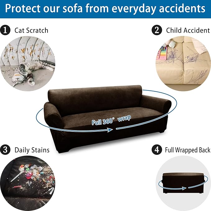 Oversized Sofa Slipcover Leather Look Couch Cover for 4 Seater Sofa 1-Piece Sofa Cover Stretch Furniture Protector with Elastic Bottom & Pockets(XL Sofa, Coffee)