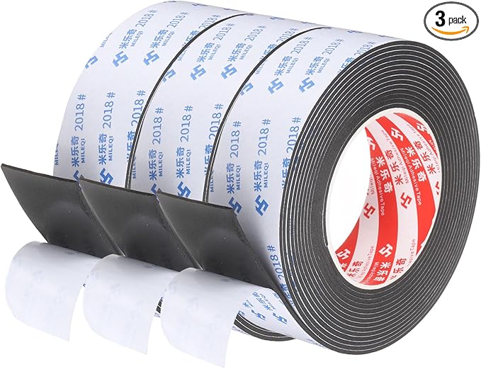 PATIKIL 3Roll Sponge Rubber Foam Tape, 1 9/16" W x 1/32" t x 16.4ft l Self-Adhesive Foam Insulation Tape Weather Stripping for Window Door Soundproofing Weatherstrip AC Seal Strip, Black