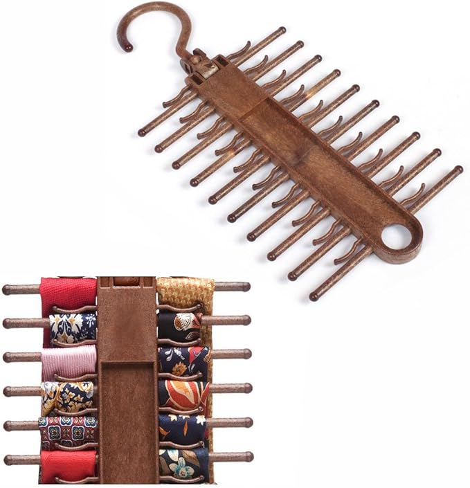 Tie Rack Hanger 1 Pack Non-Slip Tie Scarf Rack Holder Hook Belt Hanger with 360 Degree Rotating,Securely up to 20 Tie,Best Multi-Use Space-Saving Plastic Organizer for Storage Closet