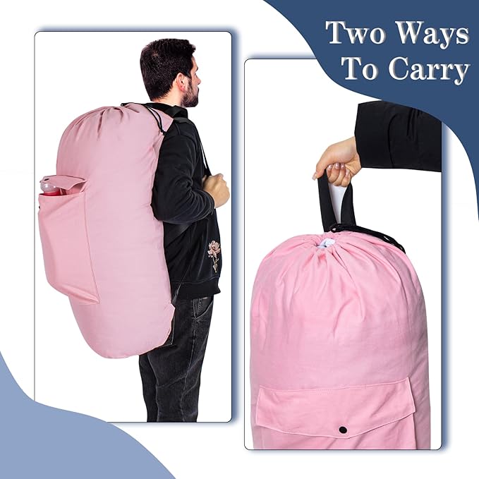 Sanlykate Canvas Backpack Laundry Bag - Extra Large Durable Dirty Clothes 2-3 Days Capacity with Adjustable Shoulder Strap & Front Pocket, for College Dorm, Apartment, Laundromats, Camping Travel