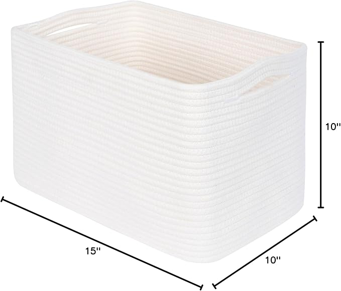 MINTWOOD Design Storage Basket for Shelves, Decorative Baskets for Organizing, Book Basket, Storage Cube Bin Box, Woven Closet Organizer, Pantry Closet and Shoe Basket, Creamy White