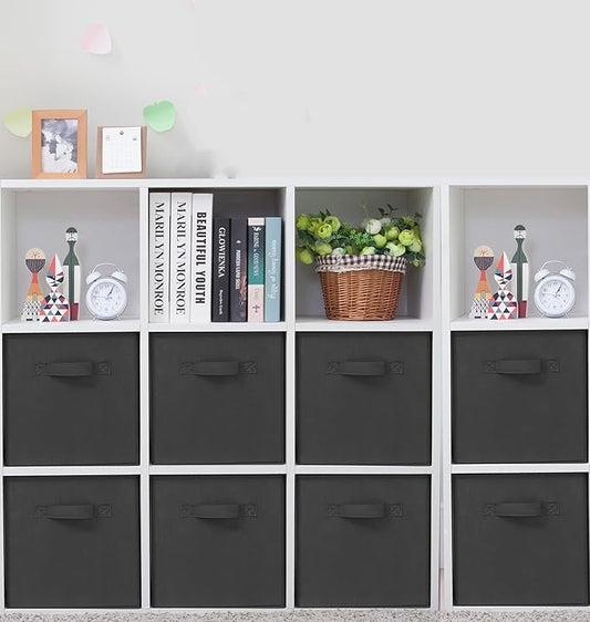 Storage Cubes, 11 Inch Cube Storage Bins, Set of 8, Fabric Foldable Storage Bins With Handles, Closet Storage Organizer Bins, Cubby Clothing Storage Baskets for Shelves, Black