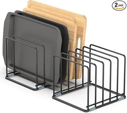Cutting Board Organizer, [2-Pack] Kitchen Cabinet Organizer, Divided Rack with 5 Slots for Baking Trays, Cutting Boards - Cookie sheet Organizer Inside Cabinet, Baking Sheets Holder (Large)