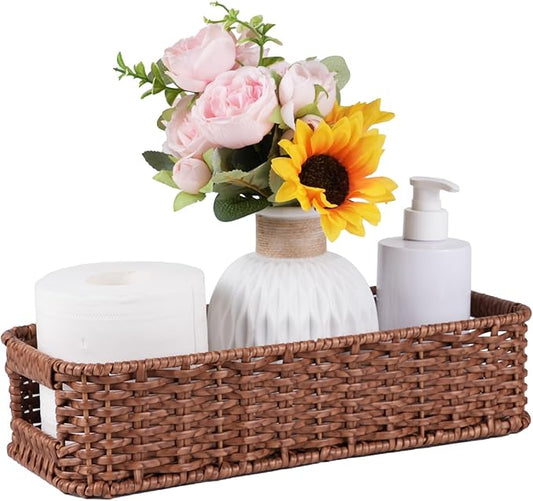 Toilet Tank Basket, Wicker Basket for Toilet Paper Storage,Small Baskets for Countertop,Shelves,Living Room,Bedroom,Both Organizer&Decor