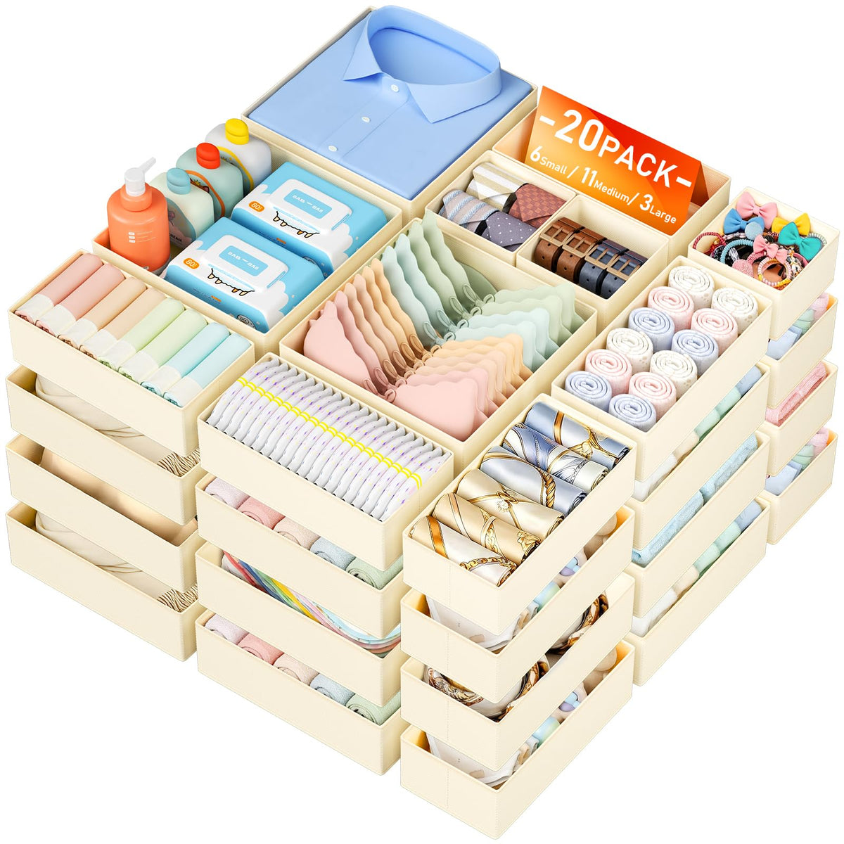 DIMJ Drawer Organizer Clothes - 20 Pack Closet Drawer Organizer - Image 1