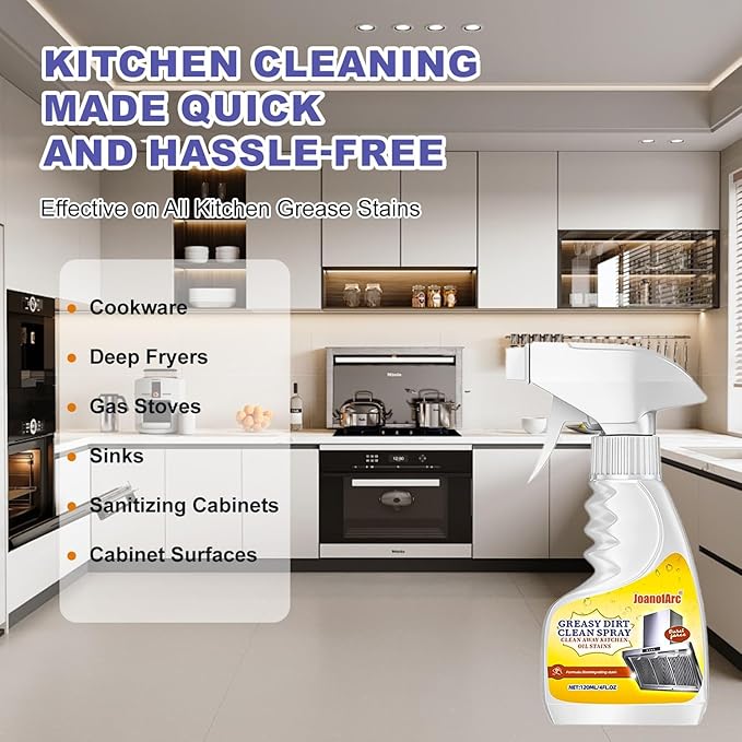 Heavy Duty Degreaser for Kitchen, 120ml Oil Stain Remover for Grease & Grime on Appliances, Countertops, Range Hoods & More, Multipurpose Cleaner