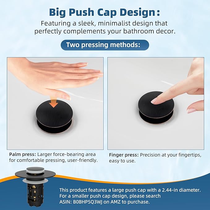 Hibbent Upgraded 3 in 1 Bathroom Sink Drain Strainer, Pop Up Sink Stopper with Big Push Cap, Anti-Clogging Metal Filter Basket,Sink Plug with Hair Catcher for 1.1''~2.36'' Basin, Oil-Rubbed Bronze