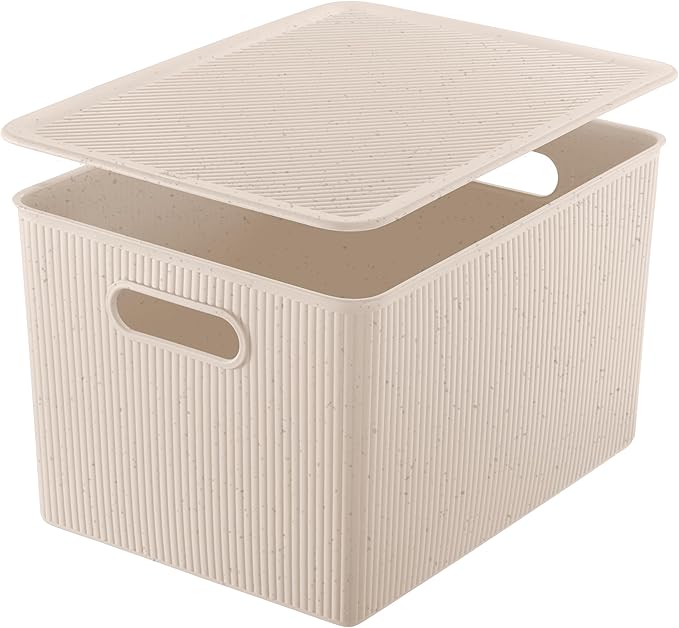 Superio Ribbed Collection - Eco-Friendly Decorative Plastic Basket Open Home Storage Bin and Lid, X-Large (1 Pack) Container Boxes for Organizing Closet Storage Bins for Shelves 22 Liter/23 Quart