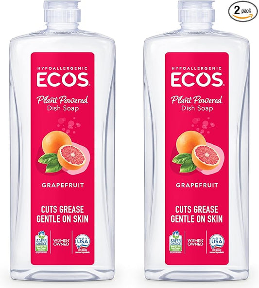 ECOS Grapefruit Dish Soap - Cuts Grease & Food Residue, Hypoallergenic, Sustainable Liquid, 50 Ounces (Pack of 2)