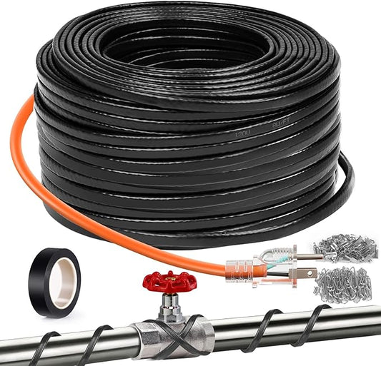 100FT（3FT-200FT）Pipe Heating Cable for Pipe Freeze Protection, Heat Cable for Water Pipes(Metal and Plastic), Pipe Heat Tape Keeps Water Flowing at -40°F 5w/ft, 120V