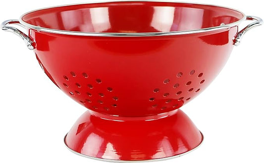 Reston Lloyd Calypso Basics Extra Large Enameled Colander with Solid Base, Strainer Basket with Handles, for Pasta, Berries, Vegetables, Fruit, Red, 7 Quart (224oz/ 6.6 L)