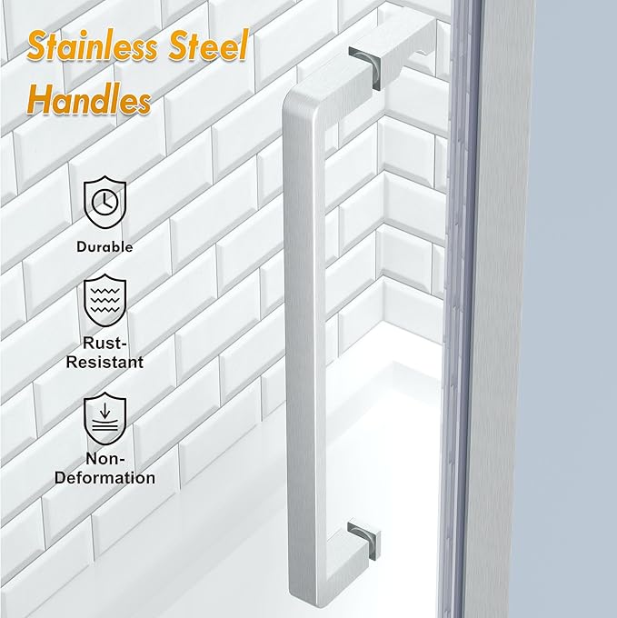 Frameless Pivot Shower Door 28.8-30" W X 72" H, 1/4" (6mm) Clear SGCC Tempered Glass, Hinged Pivot Swing Shower Door, Reversible Installation, Easy to Clean, Brushed Nickel