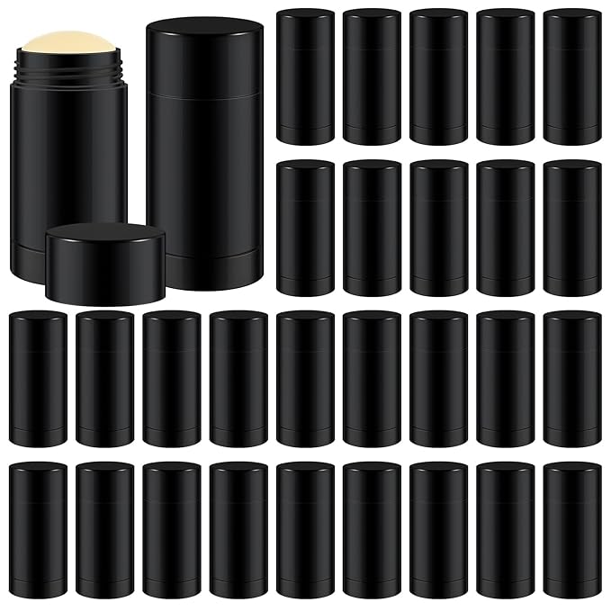 30 Pcs Empty Deodorant Containers Twist up Filling Stick Plastic Deodorant Container Refillable Bottles Bottomfill Round Lip Balm Tubes for Homemade DIY Lipstick Crayon(50 ml,Black)
