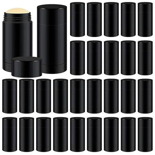 30 Pcs Empty Deodorant Containers Twist up Filling Stick Plastic Deodorant Container Refillable Bottles Bottomfill Round Lip Balm Tubes for Homemade DIY Lipstick Crayon(50 ml,Black)
