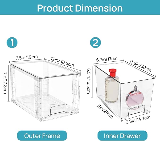 Clear Acrylic Storage Organizer Set, Multi-Purpose Cabinet Bins for Office, Kitchen, Bathroom, Stackable (3)