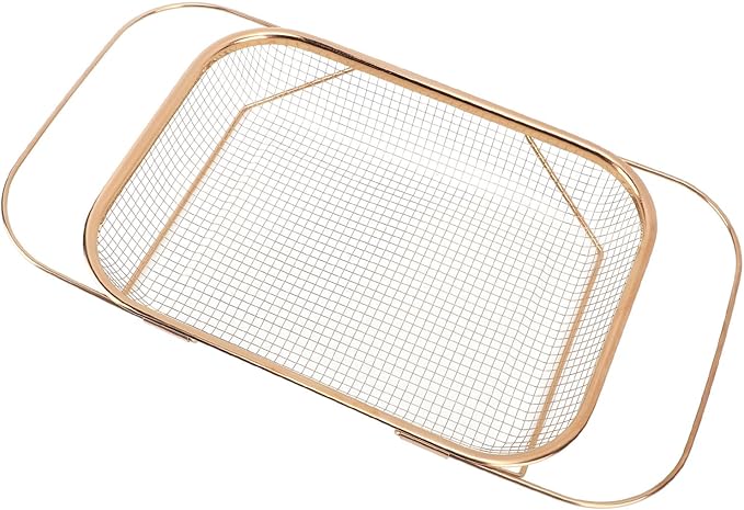 JTLB Over The Sink Colander Strainer Basket Stainless Steel for Kitchen Sink with Handles Fine Mesh Expandable Kitchen Essentials Rectangle (Rose Gold)