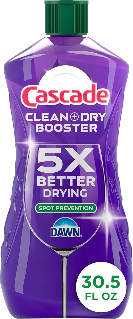 Cascade Rinse Aid Clean & Dry Booster Dishwasher Liquid, Gel & Detergent Pods for Sparkling Clean Dishes, Dishwasher Soap Tablets & Rinse Aid Dry Booster, 30.5oz