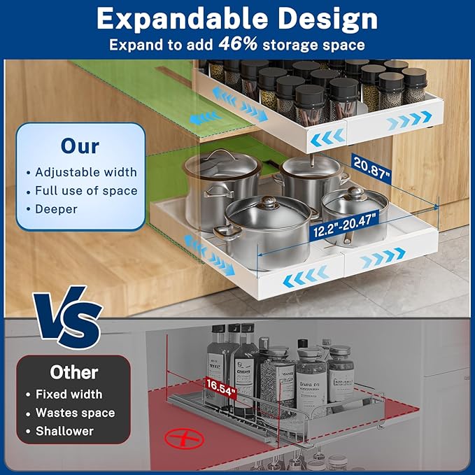 Insputer 4 Pack Pull Out Cabinet Organizer Expandable Width(12.2"-20.47") & 21" Deep