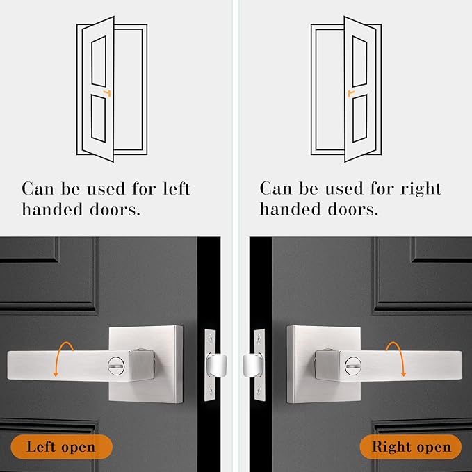 Probrico Heavy Duty Square Satin Nickel Privacy Door Levers, Interior Keyless Locks Bath/Bed Door Locksets, Reversible for Left/Right Handed Doors, 4 Pack