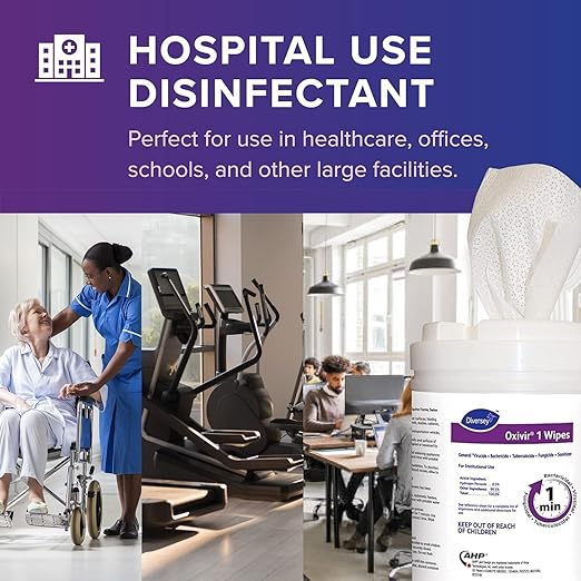Oxivir Diversey 1 100850923 Disinfectant Cleaning Wipes, Pre-Moistened with Accelerated Hydrogen Peroxide AHP, Unscented, 160 Standard 6x7-Inch Wipes, 1-Canister