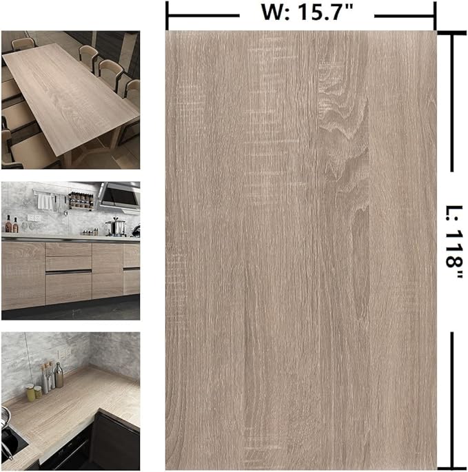 Light Brown Wood Wallpaper Peel and Stick Wood Grain Contact Paper Waterproof Removable Kitchen Cabinet Wallpaper 15.74"x 118" Wooden Vinyl Wrap Cabinet Covers Grey Oak Wooden Contact Paper
