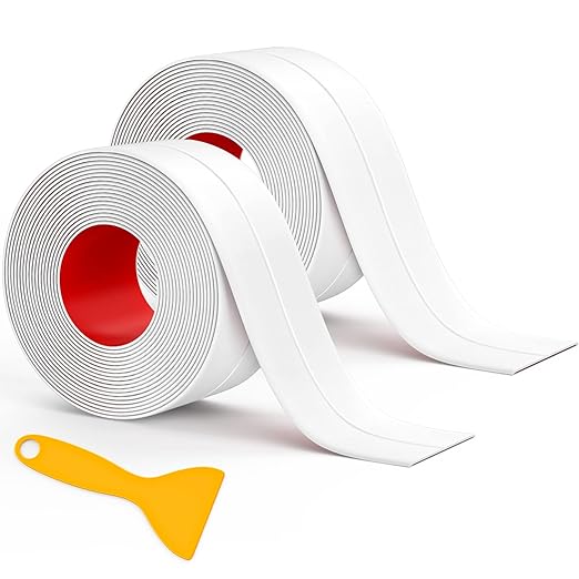 Caulk Tape, 2 Roll Self Adhesive Caulk Strip Waterproof, Caulking Sealant Tape for Kitchen, Countertop, Bathroom, Sink, Shower, Bathtub, Toilet Edge Protector with Sealing Tool (1.5" x 10.5Ft)