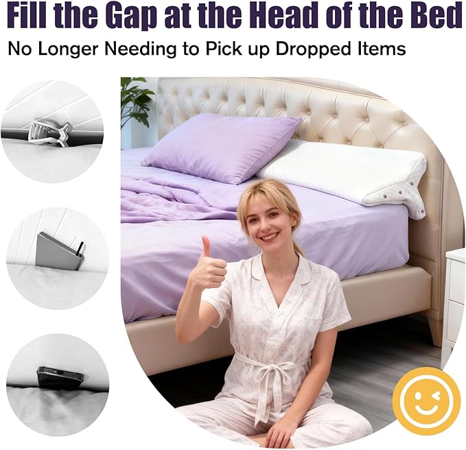 Triangle Bed Gap Filler King High Density Foam Headboard Gap Filler Pillow with 2 PCS Pockets and Removable Washable Cover, Prevent Items from Falling