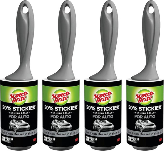 Scotch-Brite 50% Stickier Auto Lint Roller 4 Rollers 48 Sheets Per Roller (192 Sheets Total)