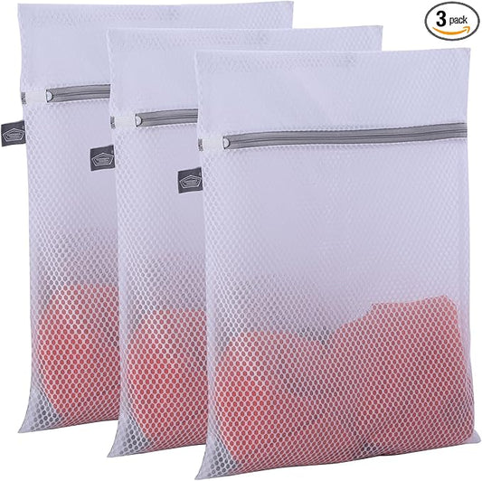 Kimmama Laundry Mesh Wash Bags, Lingerie Bags for Washing Delicates, Mesh Laundry Bags for Washing Machine, White Net, Grey Zipper, 3S