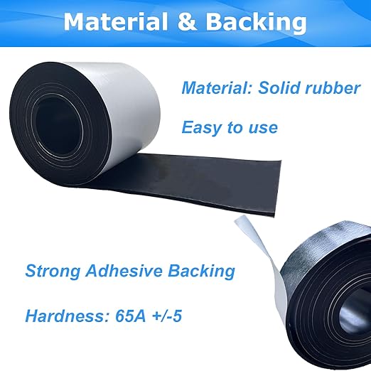 Adhesive Rubber Strips 1/8 (.125)" Thick X 2" Wide X 10'Long, Solid Rubber Strip with Adhesive for DIY Gaskets Crafts Pads Sealing Abrasion Supports Flooring Protection Warehouse
