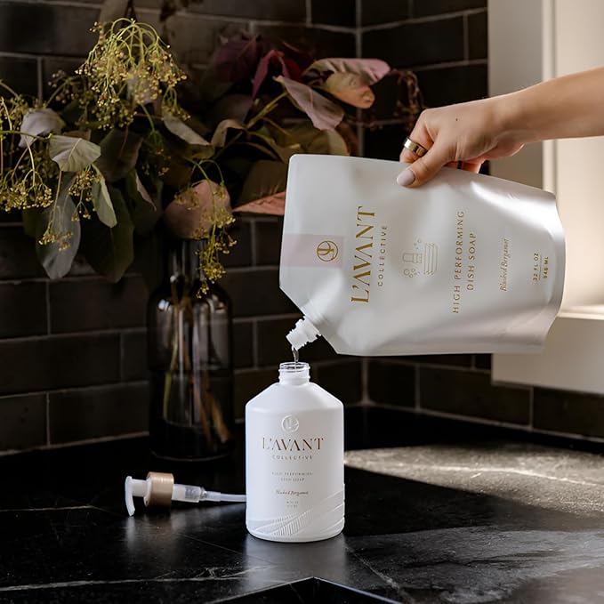 L'AVANT Collective High Performing Dish Soap Refill | Plant-Based Ingredients & High Performing Formula | Notes of Bergamot, Orange Blossom, Amber, Cedar | Blushed Bergamot Scent 32oz
