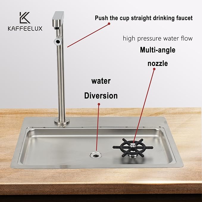 Double headed glass cleaner with faucet, stainless steel glass dishwasher for kitchen sink, bottle dishwashing cup cleaner, sink accessory for home bar faucet (KF78)