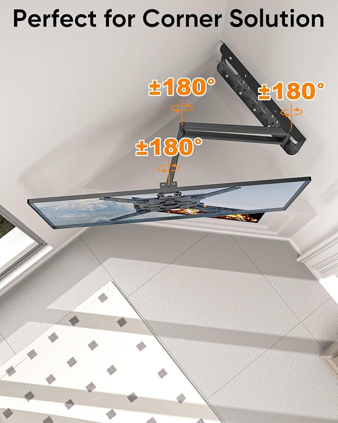 FORGING MOUNT Corner TV Mount with 25.6" Long Arm,Landscape to Portrait Full Motion TV Wall Mount Swivel Tilt Heavy Duty Wall Mount Bracket for 26-65“ Screens,Load 77lbs,VESA 400x400mm,Fit 16" Stud