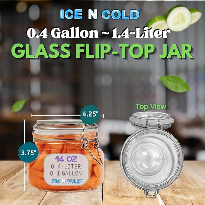 Airtight Glass Storage Jars with Clamp Lid – Food Storage Containers with Rubber Gasket Seal – Pantry & Kitchen Canisters for Dry Goods, Coffee, Sugar, Pasta – 0.4L to 4L Sizes (4, 14oz | 0.4L)