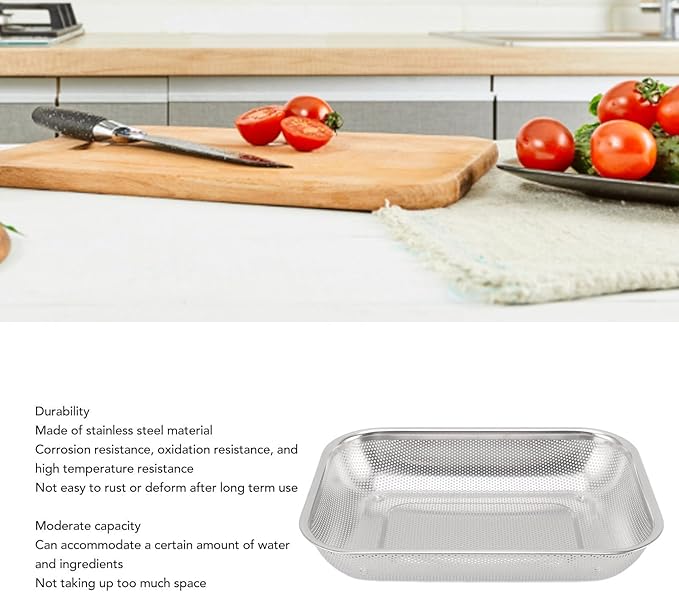 Mesh Vegetable Washing Basket, Large Stainless Steel Colander Strainer, Fruit Vegetable Rectangular Mesh Strainer Screen Basket Sink Colander Vegetable Washing Basket (L)