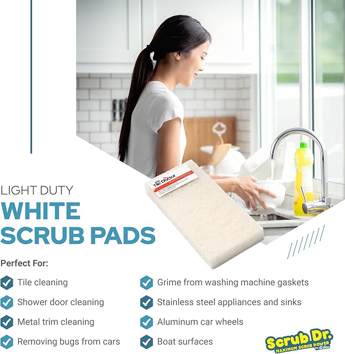 The Tile Doctor Multipurpose Scrub Pad - Ideal for Bathroom, Kitchen & Floor Cleaning - Non-Scratch Dish Sponge & Shower Scrubber - Non Abrasive - (White - Light Duty, 6 Pack)