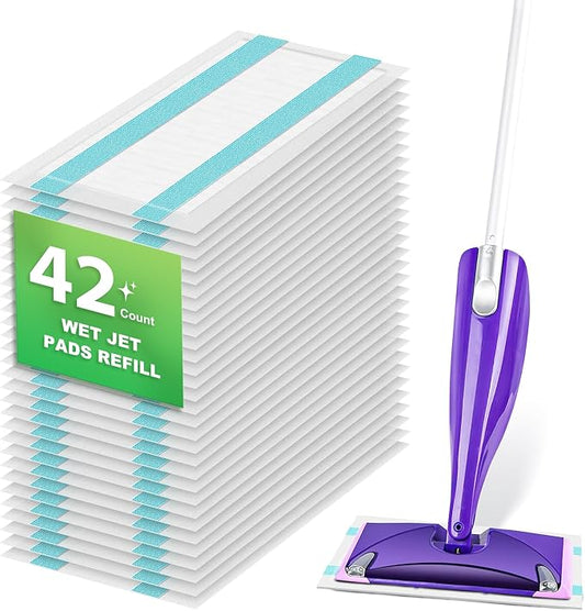 42 Count Disposable for Swiffer Wet Jet Pads for Swiffer WetJet Spray Mop, Extra Strong Dirt Locking and Water Absorbent, Powerful Stain Removal