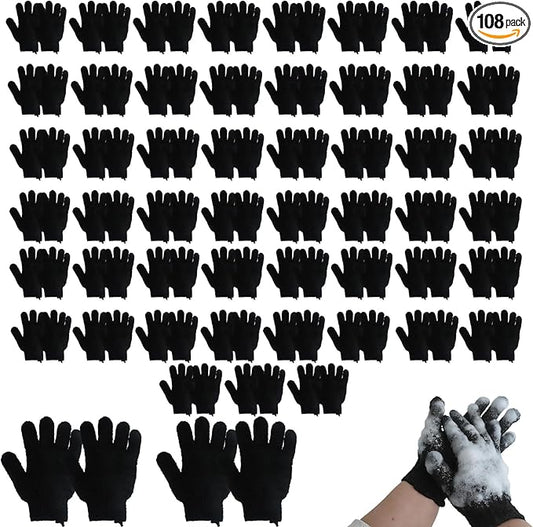 108 Pcs Exfoliating Glove Bulk with Hanging Loop Black Shower Gloves for Men Women Massage Scrubs Beauty Spa Body Bath Dead Skin Remover Exfoliating Body Scrubber