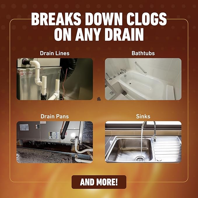 Drain Dissolve 4PK = 1 Gallon | AC Drain Line Cleaner & Unclogger | Heat Generating Alkaline Formula | Prevents Overflow | Clears Hair, Grease, Gunk - 4PK of 32oz