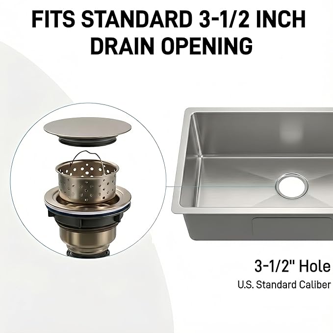 2-Pack 3-1/2 Inch Kitchen Sink Drain Strainer Assembly Kit, with Flat Stopper Cover and Removable Deep Strainer Basket, 304 Brushed Stainless Steel for Easy Replacement