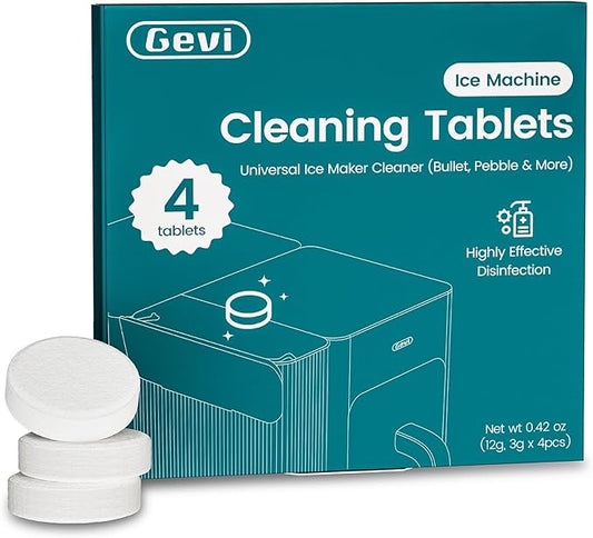 Gevi Ice Maker Cleaning Tablet 4 Uses, Individual Packed for Each Tablet, Organic Citric Acid Cleaner for Universal Ice Machines (4 Uses)