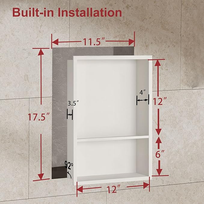Shower Niche, Stainless Steel Elegant Bathroom Niche, No Tile Needed Recessed Shower Shelf Organizer for Storage