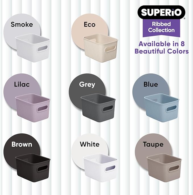 Superio Eco-Friendly Decorative Plastic Basket Open Home Storage Bins Organizer Baskets, Small (6 Pack) Container Boxes for Organizing Closet Storage Bins for Shelves Drawer Shelf 1.5 Liter