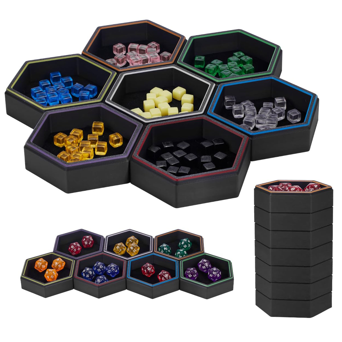 Magnetic Hex Board Game Trays, Modular Stackable Token Dice Trays - Image 1