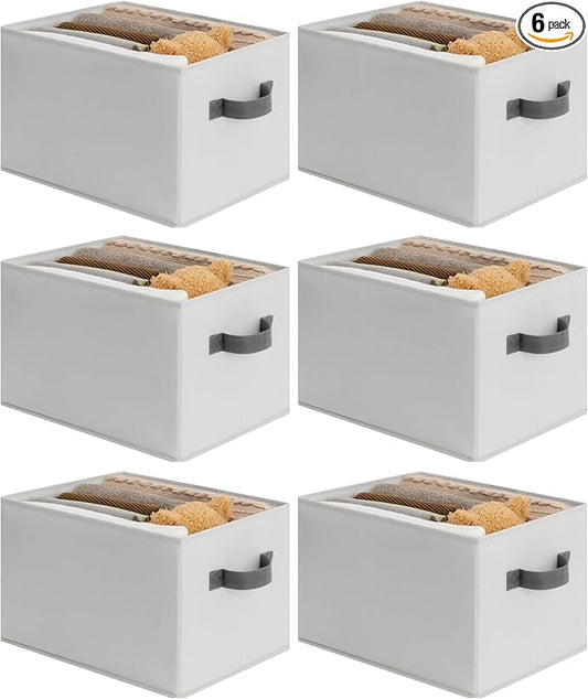 Cupic Cupid Storage Bins Closet, Fabric Closet Organizers and Storage, 6-Pack Baskets for Organizing, Large Storage Boxes with Handles for Clothes and Toys, Light Gray