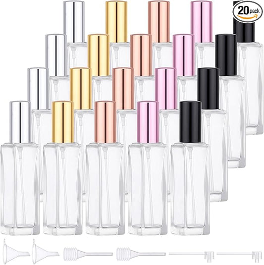 Segbeauty 20pcs 0.69oz Perfume Spray Bottle Refillable, Travel Perfume Atomizer Glass Spray Bottles, 20ml Bulk Mini Travel Cologne Sprayer Empty with Refill Kit, Portable Fragrance Atomizer Sprayer