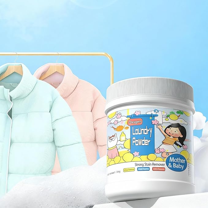 Hyper Concentrated Active Oxygen Laundry Powder 500g Chlorine-Free Formula Removes Milk Sweat Oil Stains Gentle & Safe Protects Fabric and Skin Color-Safe Deep Stain Remover for Clothes (2PCS)