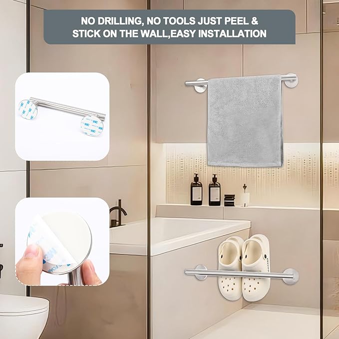 Self Adhesive Towel Bar,No Drilling Stainless Steel Towel Rack,AcGlbauric 16 Inch Brushed Nickel Towel Holder for Wall Mounted,Multi-Purpose Stick on Holder for Bathroom and Kitchen