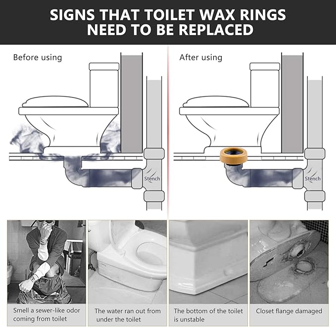 Toilet Wax Ring 2 Pack, Thick Toilet Bowl Wax Seal with Polyethylene Flange, Toilet Gasket Ring Fits 3-Inch or 4-Inch Waste Lines